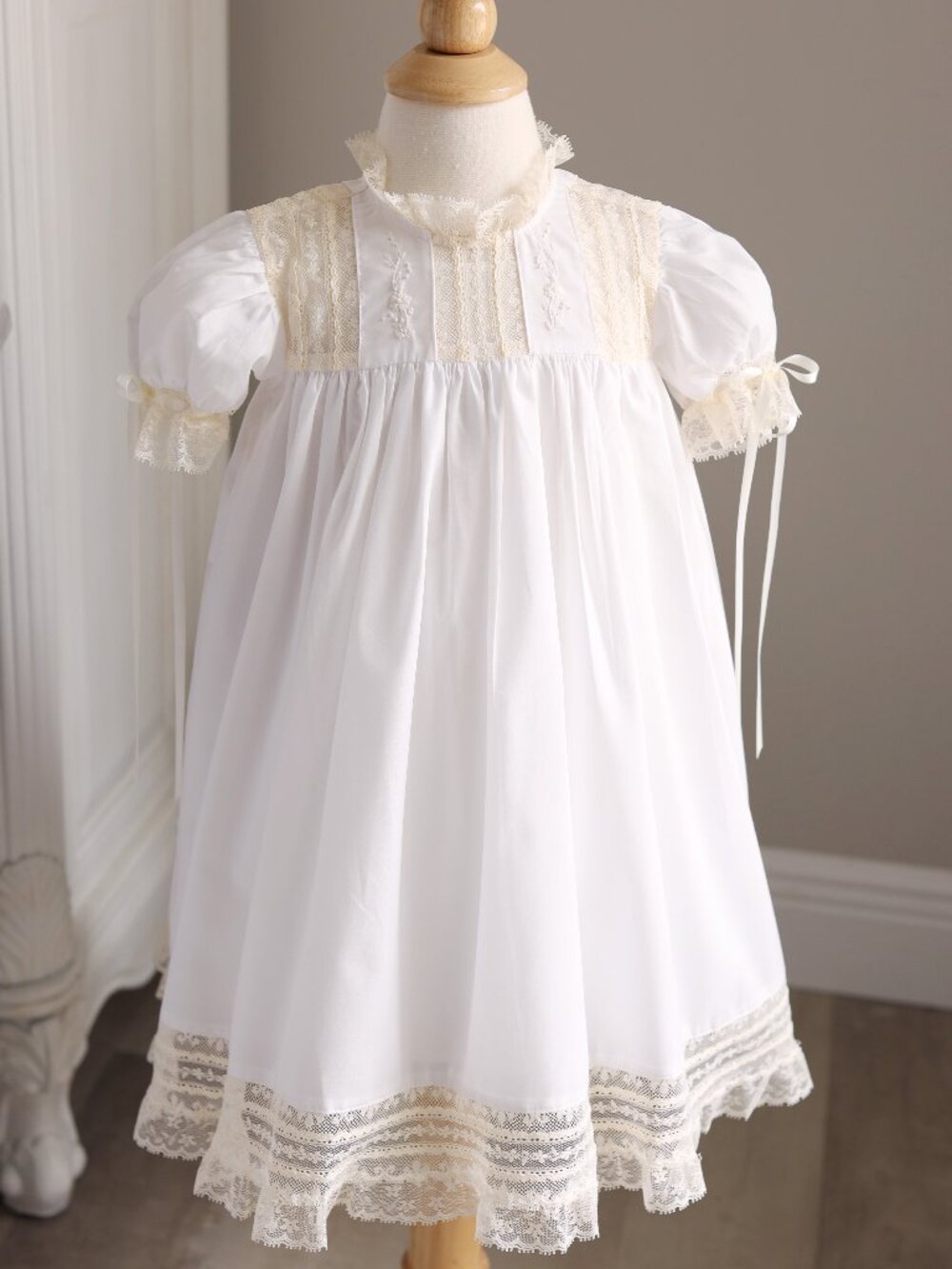 White Heirloom Dress Ivory Lace Satin Trim Portrait Flower Girl Special Occasion